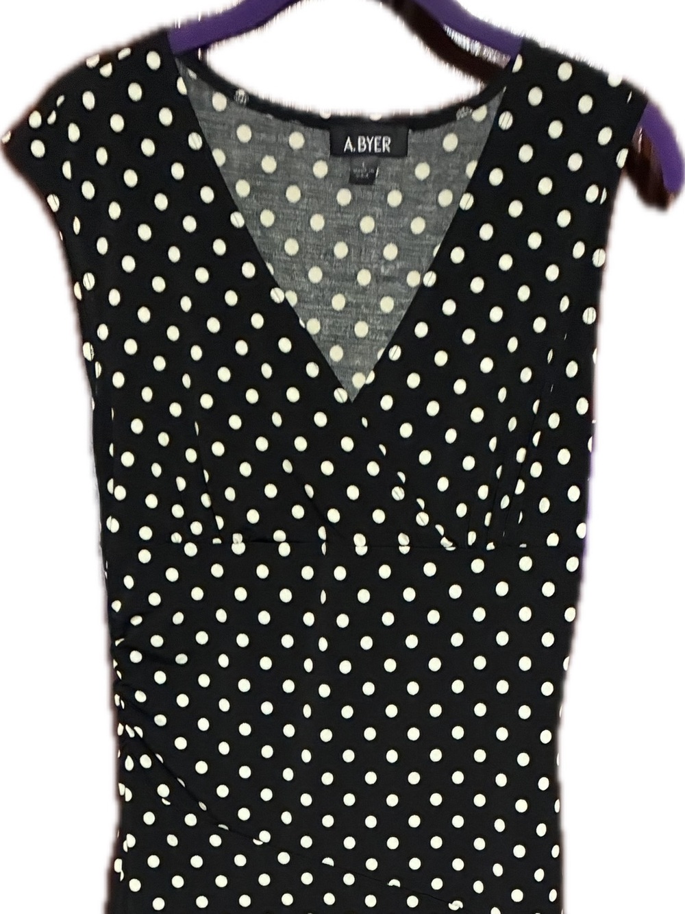 A. Byer Black and White Polka Dot V-Neck Tank Top